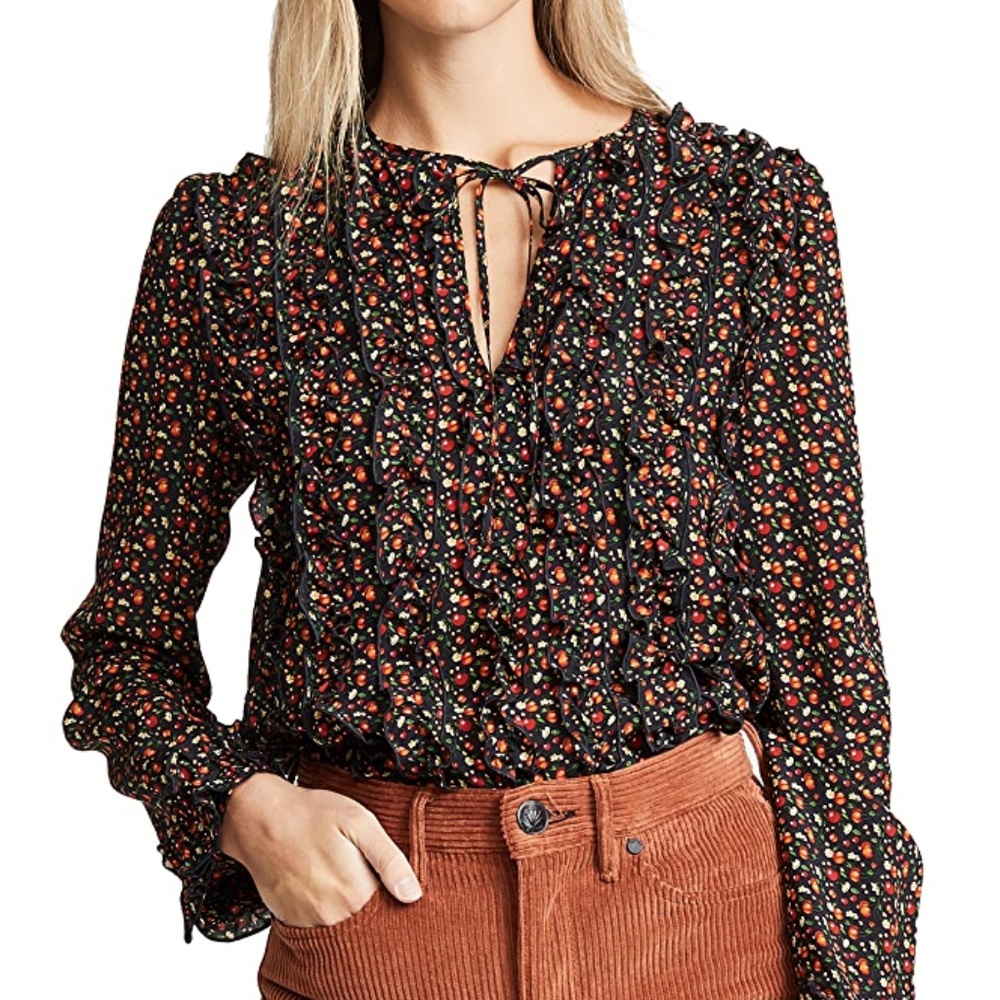 APC Lillian Cherry Blouse Silk Ruffle